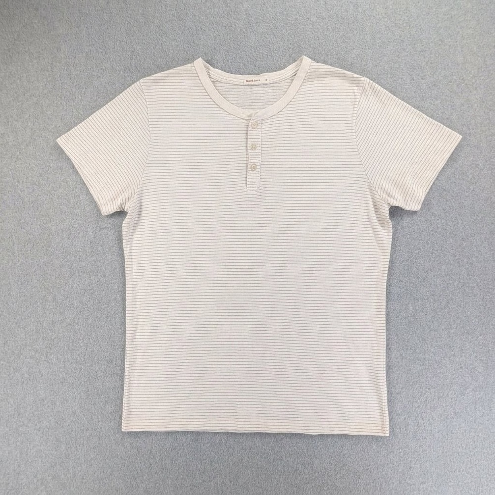 Marine Layer Cotton Slub Short Sleeve Henley Cream Grey Striped Medium 21x28